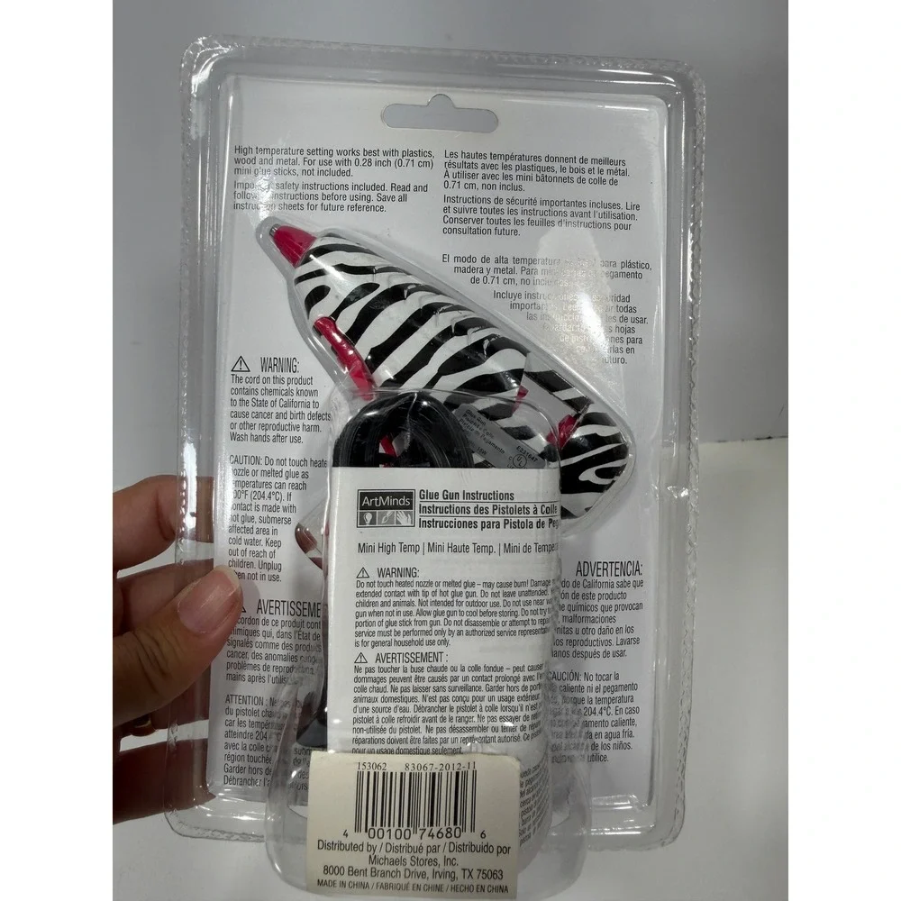 ArtMinds High Temp Mini Glue Gun Zebra Print Black White Pink 153062 New